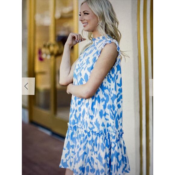 Pinch Maria Women's‎ Blue Feminine Shift Lined Ruffle Dress Size Small NWT - Picture 2 of 8